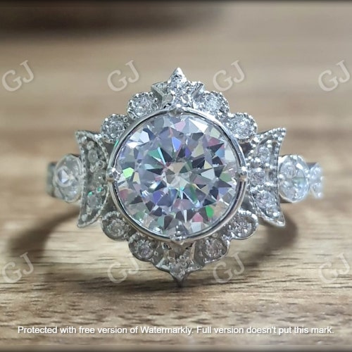 2Ct Round shops Cut D/VVS1 Diamond Cluster 14K White Gold Finish Engagement Wedding Anniversary Ring, Birthday Gift, Ring.