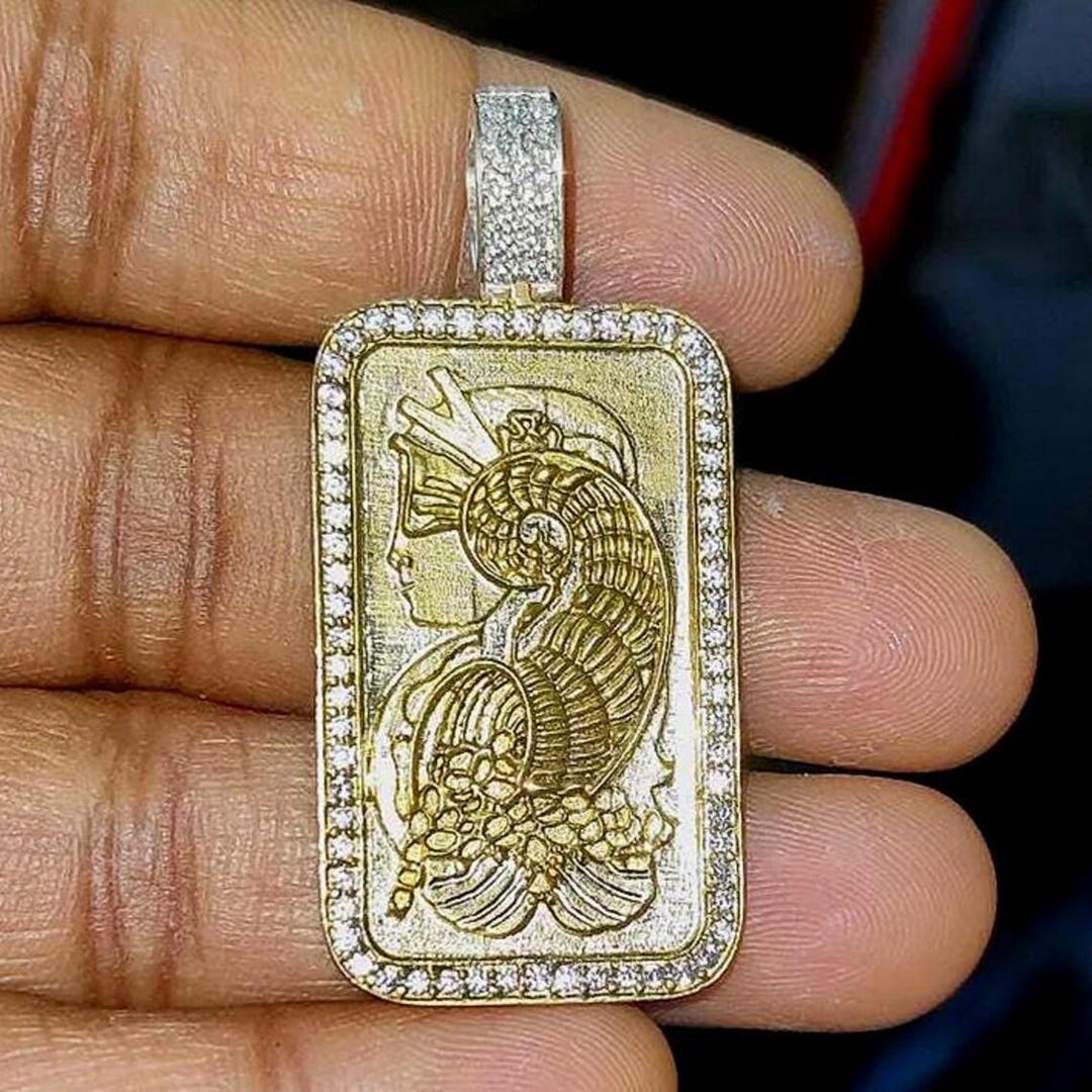 Lady Fortuna Pendant: Simulated Diamond, 14K Yellow Gold Finish