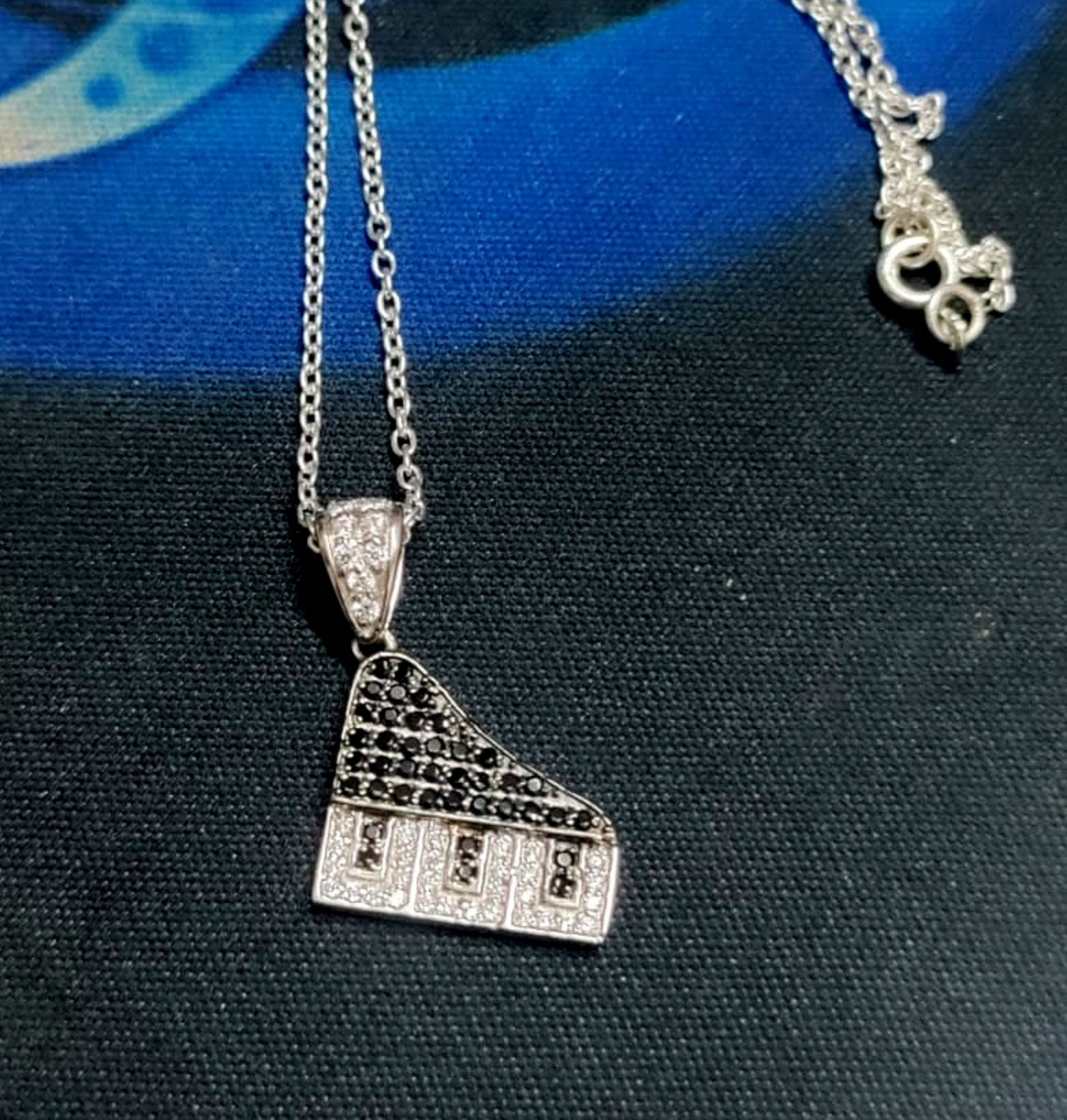 Black Diamond Piano Pendant: 14K White Gold Plated, Elton John