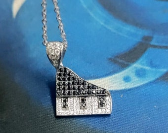 Black Diamond Piano Pendant: 14K White Gold Plated, Elton John