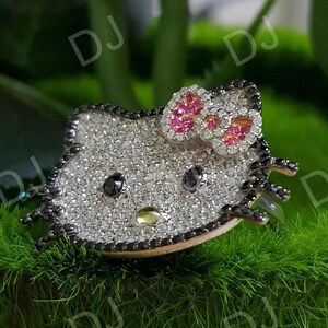 Mickey Mouse Inspired Black Spinel & Moissanite Cluster Ring, 14K White Gold Finish image 10