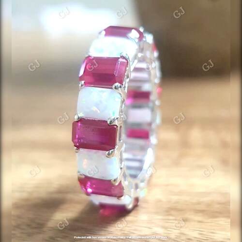 4Ct Radiant Cut Red Ruby & Fire Opal Multi Color 14K White Gold Finish Wedding Anniversary Band Ring, Birthday Gift, Ring For shops Her