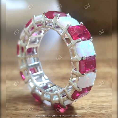 4Ct Radiant Cut Red Ruby & Fire Opal Multi Color 14K White Gold Finish Wedding Anniversary Band Ring, Birthday Gift, Ring For shops Her