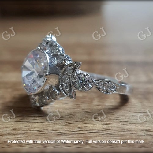 2Ct Round shops Cut D/VVS1 Diamond Cluster 14K White Gold Finish Engagement Wedding Anniversary Ring, Birthday Gift, Ring.