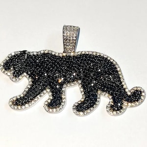 Panther Pendant Round Cut Simulated Black Spinel Panther Pendant 14K White Gold Plated Unisex Pendant, Jaguar Panther Pendant