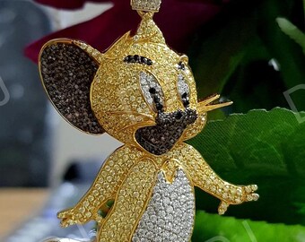 4Ct Multi Color Diamond Mickey Mouse Pendant: 14k Yellow Gold Over