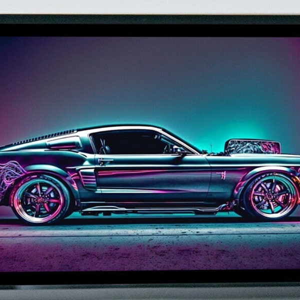 Neon Eleanor Digital Desktop Wallpaper Sport Car Computer Background Futuristic Wallpaper Cyberpunk Art Printable Muscle Car Wallpaper PC