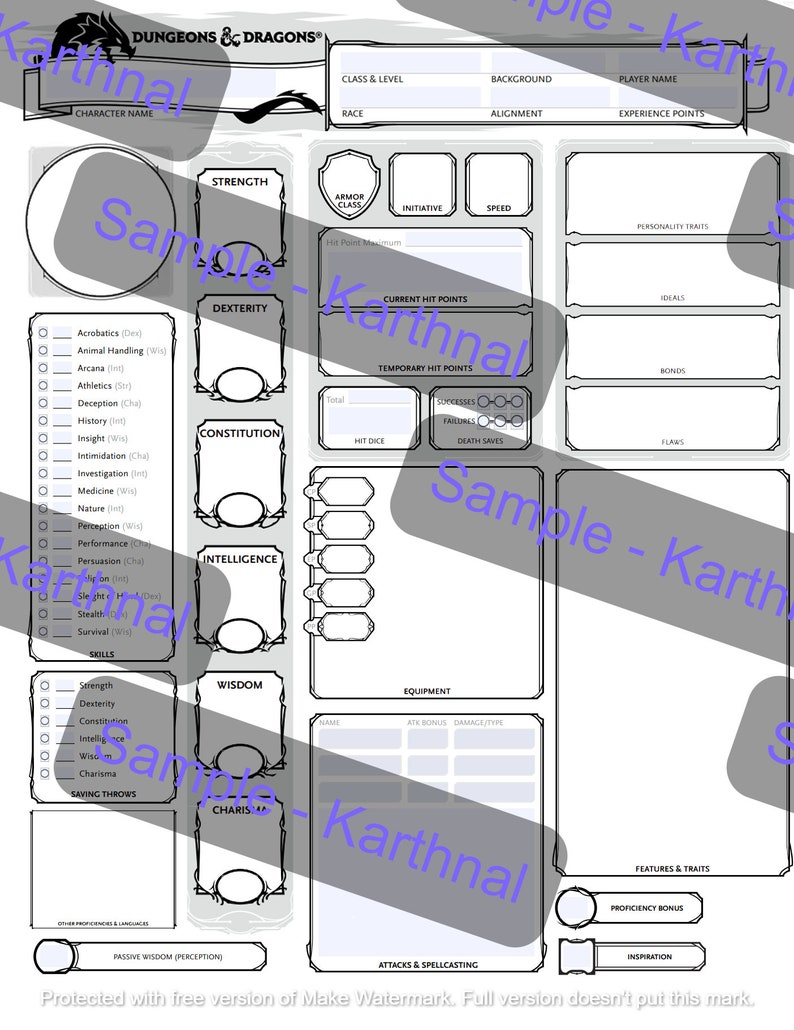 Modified 5e Character Sheet With Portrait Space - Etsy