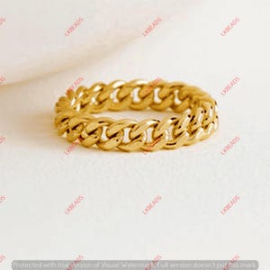 Curb Chain Ring in Gold | Adjustable Ring Size 7 | Gold Finish | Minimalist Jewelry Gift for Her | 925 Sterling Silver