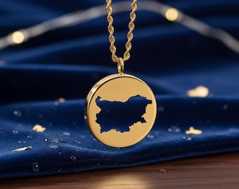 Bulgaria Brass Map Pendant Necklace, Minimalist State Outline Jewelry