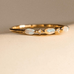 Delicate Opal Ring - - Diamond & Opal Marquise Ring - Dainty Gold Celestial Jewelry - Promise Ring, Gift for Her -