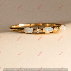 Opal Ring in Gold | Delicate Opal Ring | Diamond & Opal Marquise Ring | Dainty Gold Celestial Jewelry | Promise Ring, Gift for Her | |