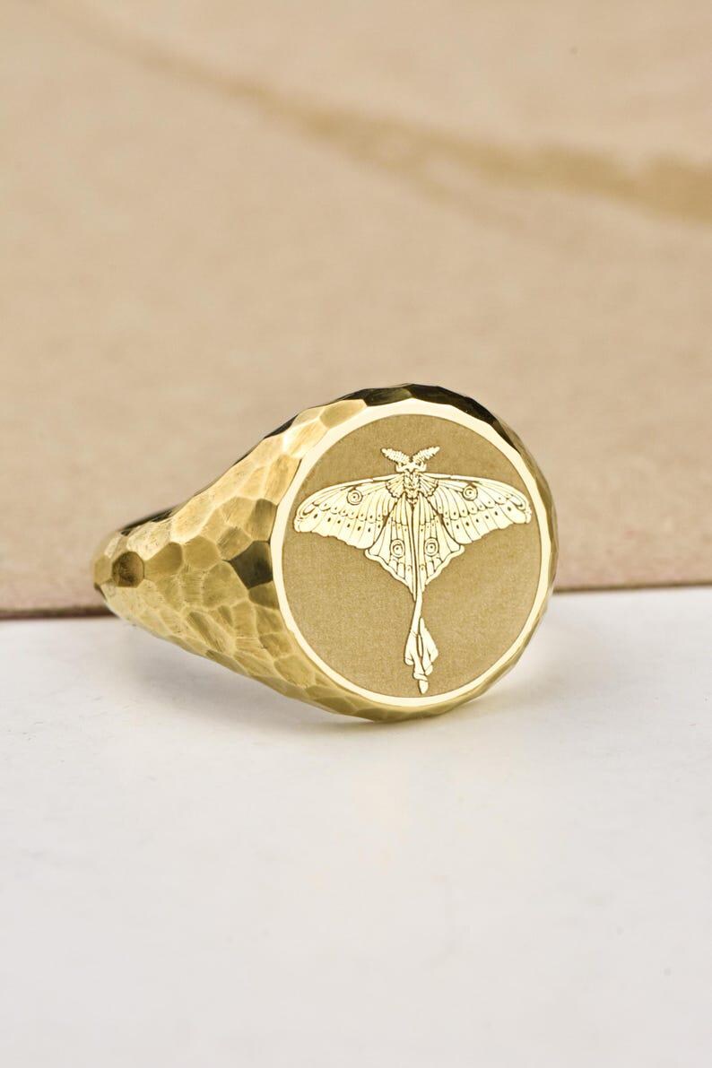 Hawk Moth Rings Hammered Brass Moth Signet Ring | Gold Plated Unisex Jewelry - Etsy