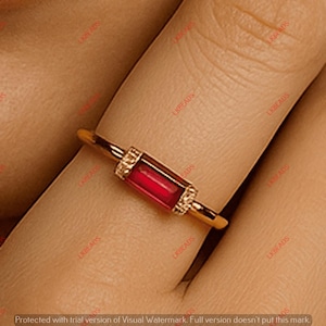 Garnet Ring in Gold | Garnet Baguette Ring | Dainty Diamond Engagement Ring | Wedding Jewelry | Gift for Girlfriend | | Gem Color: Red |
