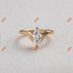 Lab Grown Moissanite Marquise Ring • 14K Gold Plated • Stone •Handmade Jewelry • Unique Style •Boho Chic Gift • Minimalist Statement •