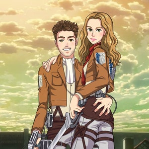 Custom Couple Anime Portrait, Drawing Anime Portrait From Photo