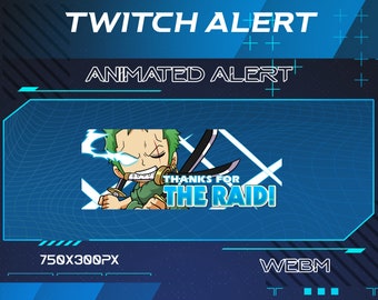 Thanks For The Raid Three-Sword Pirate Anime Manga Twitch Animated Alert, Thanks For The Raid Pirate Anime Animated Emote For Streamer