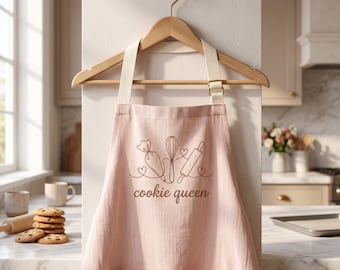 Cookie Queen Embroidered Apron, Personalized Baking Apron, Kitchen Apron, Custom Chef Gift