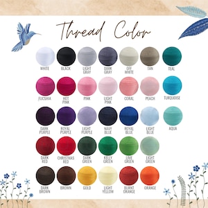 Peut inclure: Un nuancier intitul&eacute; "Thread Color" pr&eacute;sente une vari&eacute;t&eacute; de couleurs de fil. Le nuancier comprend des couleurs telles que le blanc, le noir, le gris, le rose, le bleu, le vert et l'orange. Chaque couleur est repr&eacute;sent&eacute;e par un petit &eacute;chantillon rond.