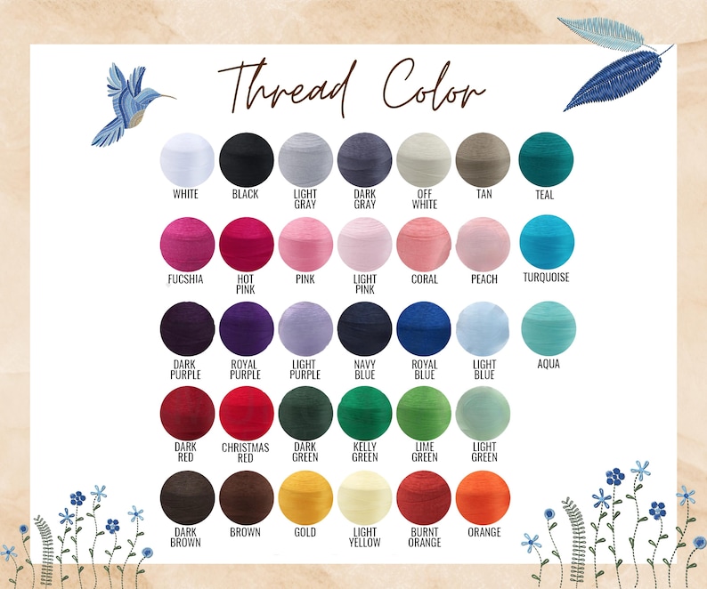 Peut inclure: Un nuancier intitul&eacute; "Thread Color" pr&eacute;sente une vari&eacute;t&eacute; de couleurs de fil. Le nuancier comprend des couleurs telles que le blanc, le noir, le gris, le rose, le bleu, le vert et l'orange. Chaque couleur est repr&eacute;sent&eacute;e par un petit &eacute;chantillon rond.