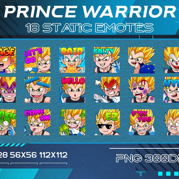 14 Manga Prince Warrior Twitch Static Emotes Pack, Prince Warrior Static Youtube Discord Emotes Bundle, Ez, Gun Emotes