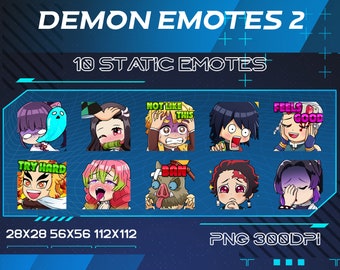 10 Anime Demon Twitch Emotes Pack 2, Demon Twitch Static Youtube Discord Emotes, Try Hard, Ban Demon Anime Manga Static Emotes For Streamer