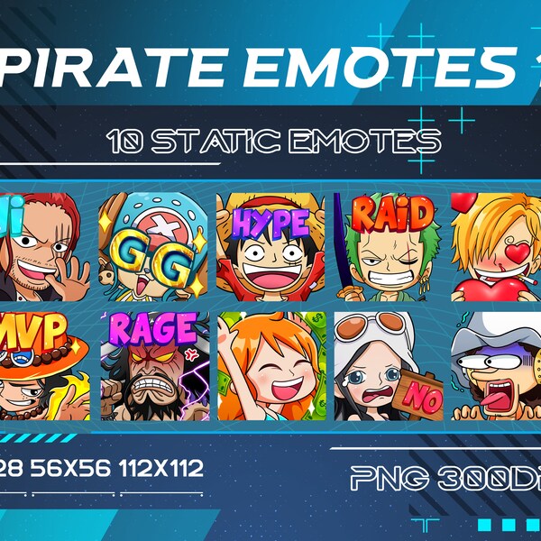 Pirates Team Twitch Static Emotes Pack 1, Pirates Team Twitch Static Emotes, Hi, GG, Hype Pirates Team Static Emotes For Streamer