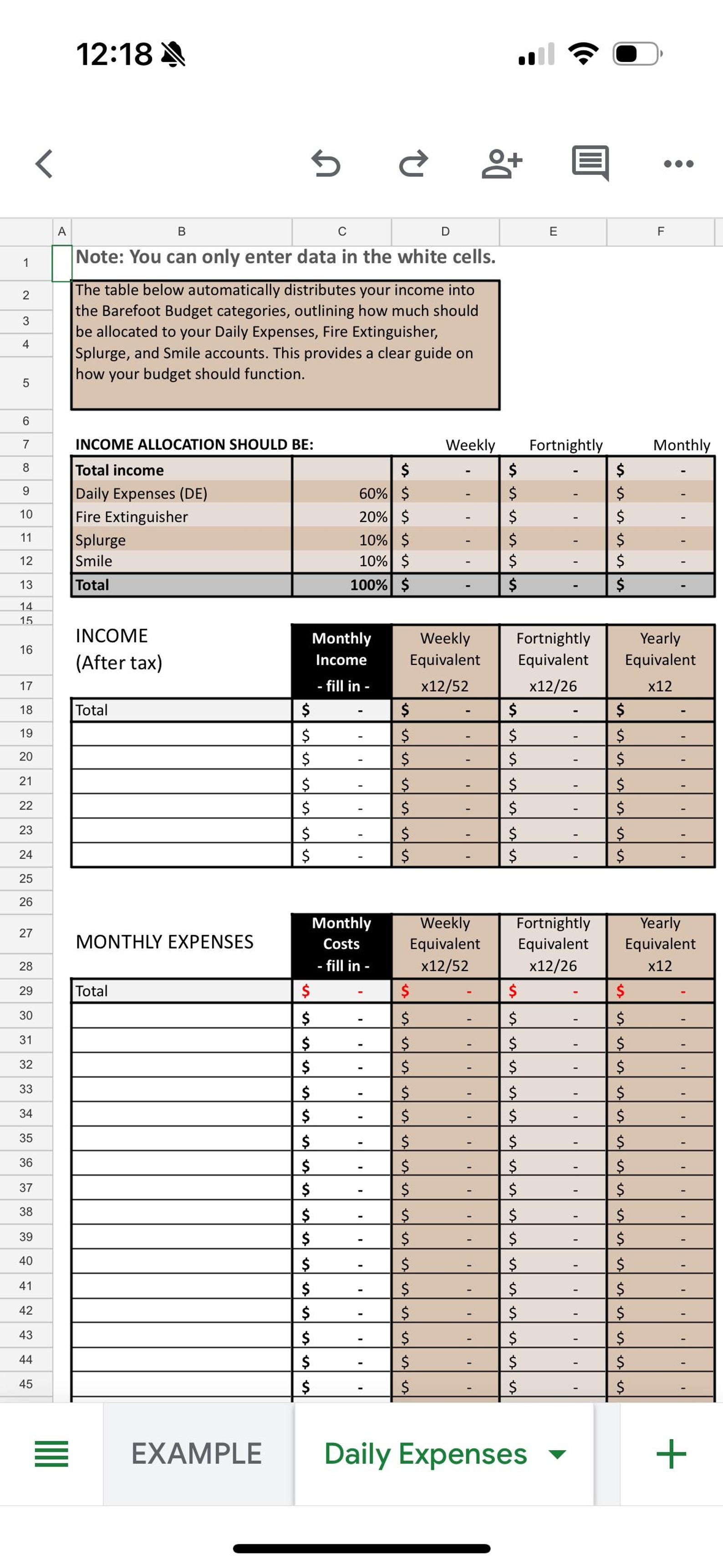 Easy Budget Planner for Google Sheets and Excel - Weekly, Biweekly ...