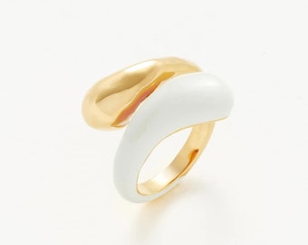 White Enamel Ring, White Enamel Minimalist Ring, Silver Enamel Ring, Adjustable Enamel Ring, Gift for Her