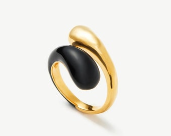 Black Enamel Ring, Adjustable Black Enamel Ring, Minimalist Enamel Ring, 925 Sterling Silver Enamel Ring, Gift for Her