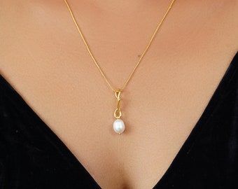 Collana di perle d'acqua dolce, pendente di perla singola in argento sterling, gioielli di perle minimalisti, collana di tutti i giorni, regali per lei