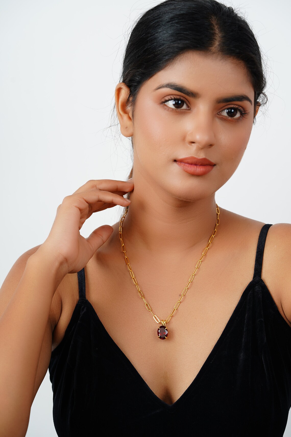 Ruby Quartz Necklace Oval Stone Pendant Silver Ruby Quartz Etsy