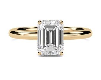Emerald Cut Moissanite Ring, Emerald Cut Hidden Halo Ring, Emerald Cut Moissanite Engagement Ring, Emerald Solitaire Moissanite Ring
