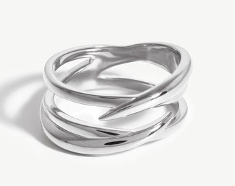 Crisscross Dainty Ring 18K White Gold Plated Ring Chunky Minimalist Signet Ring 925 Sterling Silver Ring Ring For Women