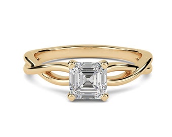 Asscher Cut Ring, Moissanite Criss Cross Engagement Ring, Asscher Cut Moissanite Solitaire Ring, Gift for Her, Anniversary Gift