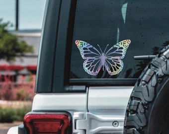 Calcomanía holográfica de mariposa: vinilo impermeable para coche y portátil.