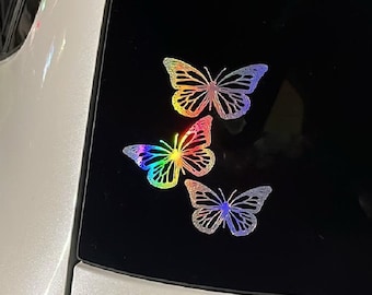 Three Butterflies Stacked Butterfly Girly Pink Custom Decal Nature Vinyl Decal For Cars Water Bottles Holographic 14 Colors Sticker Handmade