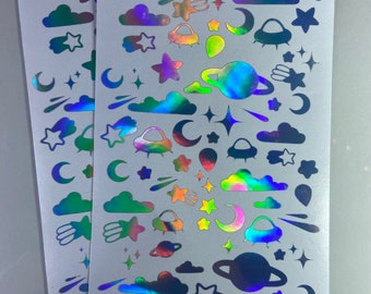 Space Junk Holographic Journaling Decorating Photo Deco Sticker Sheet Paper Vinyl
