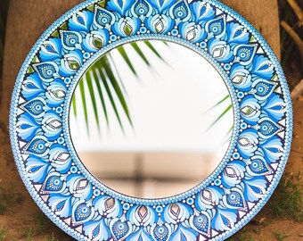 Hand Painted Mandala Mirror | Dot Art Boho Wall Hanging, Meditation Decor