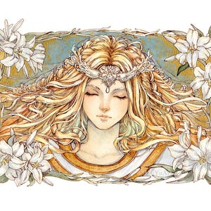 Acuarela de fan art de Miquella de Elden Ring, obra de arte original de Liu Yu Art, póster impreso en tamaño A4 y A3, colección, decoración de pared, pintura