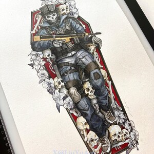 Collezione di dipinti originali Call of Duty cod Simon Riley Ghost fan art LiuYu Art acquerello su carta modern warfar