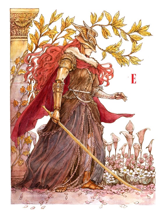 Elden Ring Malenia Valkyrie A4 Print Fan art watercolor 