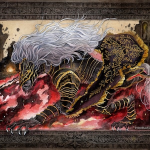 Elden Ring Maliketh Black blade fan art acuarela pintura Liu Yu Art, Colección de obras de arte originales A4 cartel impreso