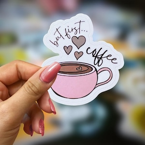 Coffee Lover Vinyl Stickers, Waterproof Decals, 2&quot;x2&quot;, Water Bottle Sticker, Laptop Sticker, Tumbler Sticker