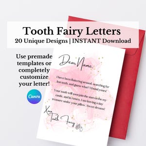 Recibo editable del hada de los dientes, plantilla Canva, certificado imprimible, primer diente perdido, carta realista del hada de los dientes, descarga instantánea