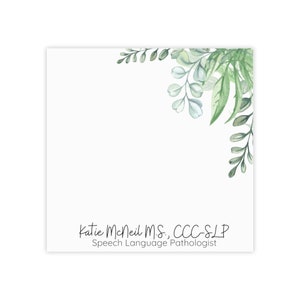 Personalisierter Greenery-Logopädie-Post-it® Notizblock, SLP-Notizblock, Sprachtherapiegeschenke, SLP-Abschlussgeschenke, Sprachpathologie-Abschluss,