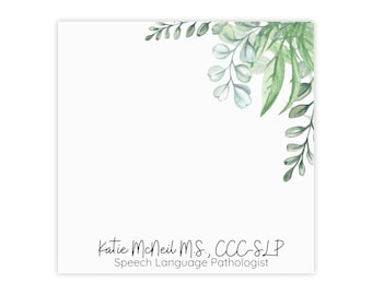 Bloc de notas personalizado con motivos vegetales para terapia del habla, regalo de graduación para logopedas, regalos para logopedas, notas adhesivas personalizadas, graduación de logopedia.
