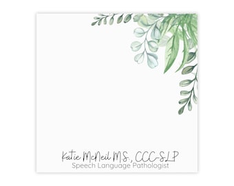 Personalized Greenery Speech Therapy Post-it® Notepad, SLP notepad, speech therapy gifts, SLP graduation gifts, Speech pathology graduation,