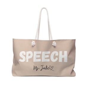 Brown Personalized Speech Tote Bag, Therapy Materials Bag, SLP, Speech Language Pathologist Tote Bag, SLP Gifts, Speech Bag, Speech Therapy
