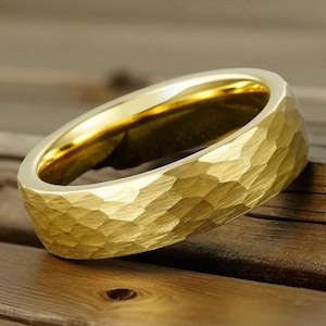 Hammered Gold Wedding Band | 14K Gold Ring for Men & Women | Rustic Matte Finish | Comfort Fit | Unisex Gold Band | Anniversary Gift
